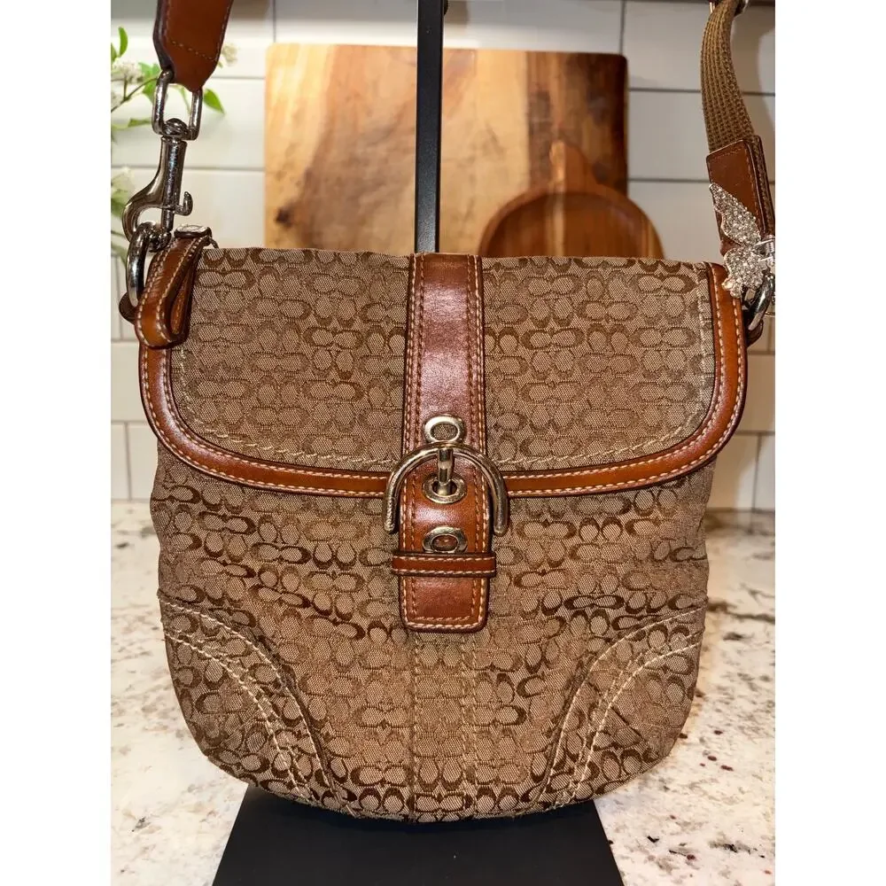 Coach Y2K Mini Soho Signature Jacquard Tan/Brown Crossbody Bag Purse Buckle